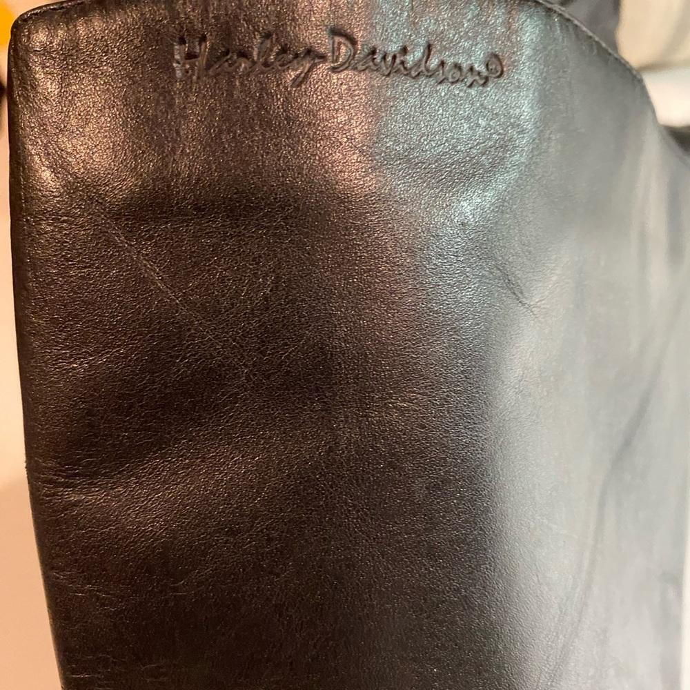 Harley-Davidson Black Leather Heeled Tall Boots Buckle Harness 7.5 - Picture 4 of 10